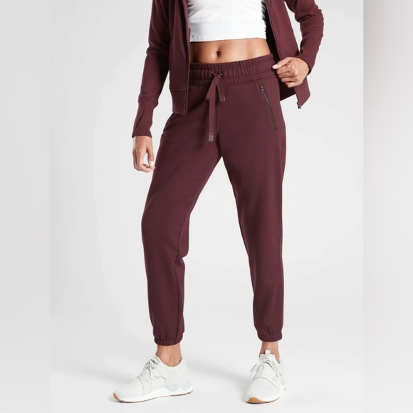 Athleta Bounce Back Recover Sweatpant Joggers Size S Burgundy Solid - Picture 1 of 16